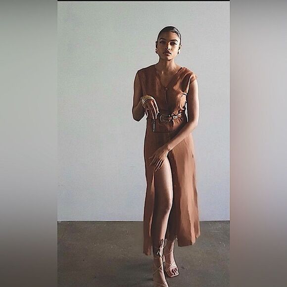 Timeless Elegance: Vintage Brown Button-Up Dress - Picture 1 of 2